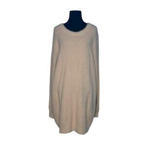 Beige Furry  Crew Neck Pullover Sweater Mini Dress size large